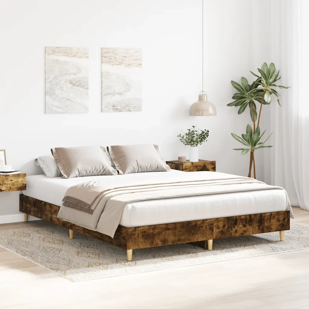 Letto matrimoniale | Letto per adulti | Giroletto senza Materasso Rovere Fumo 150x200 cm in Truciolato - Image 4