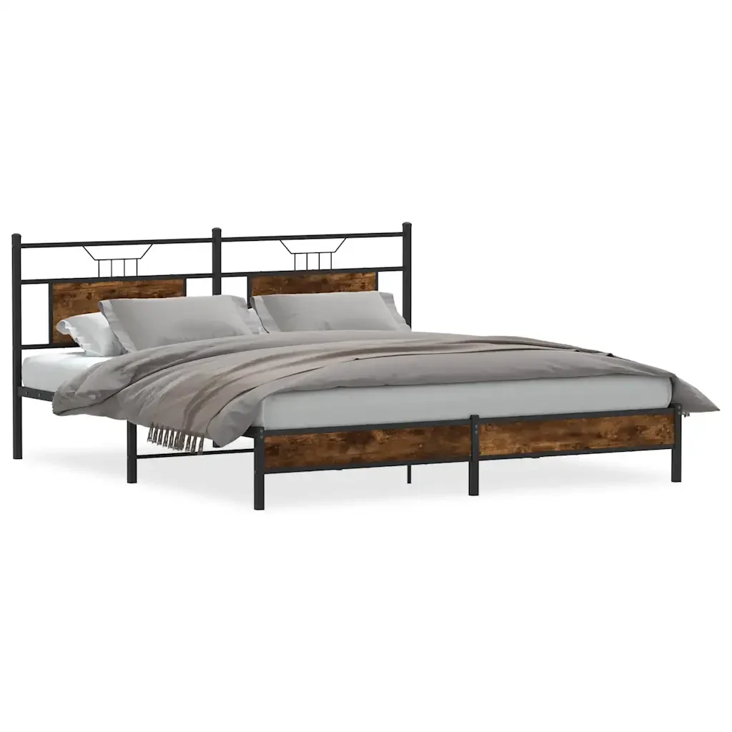 Letto matrimoniale | Letto per adulti | Giroletto senza Materasso Rovere Fumo 160x200 cm in Truciolato