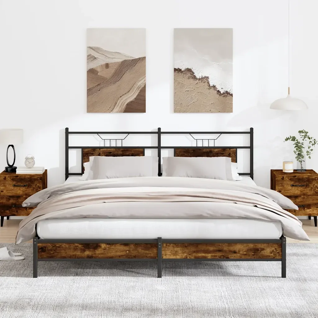 Letto matrimoniale | Letto per adulti | Giroletto senza Materasso Rovere Fumo 160x200 cm in Truciolato - Image 2
