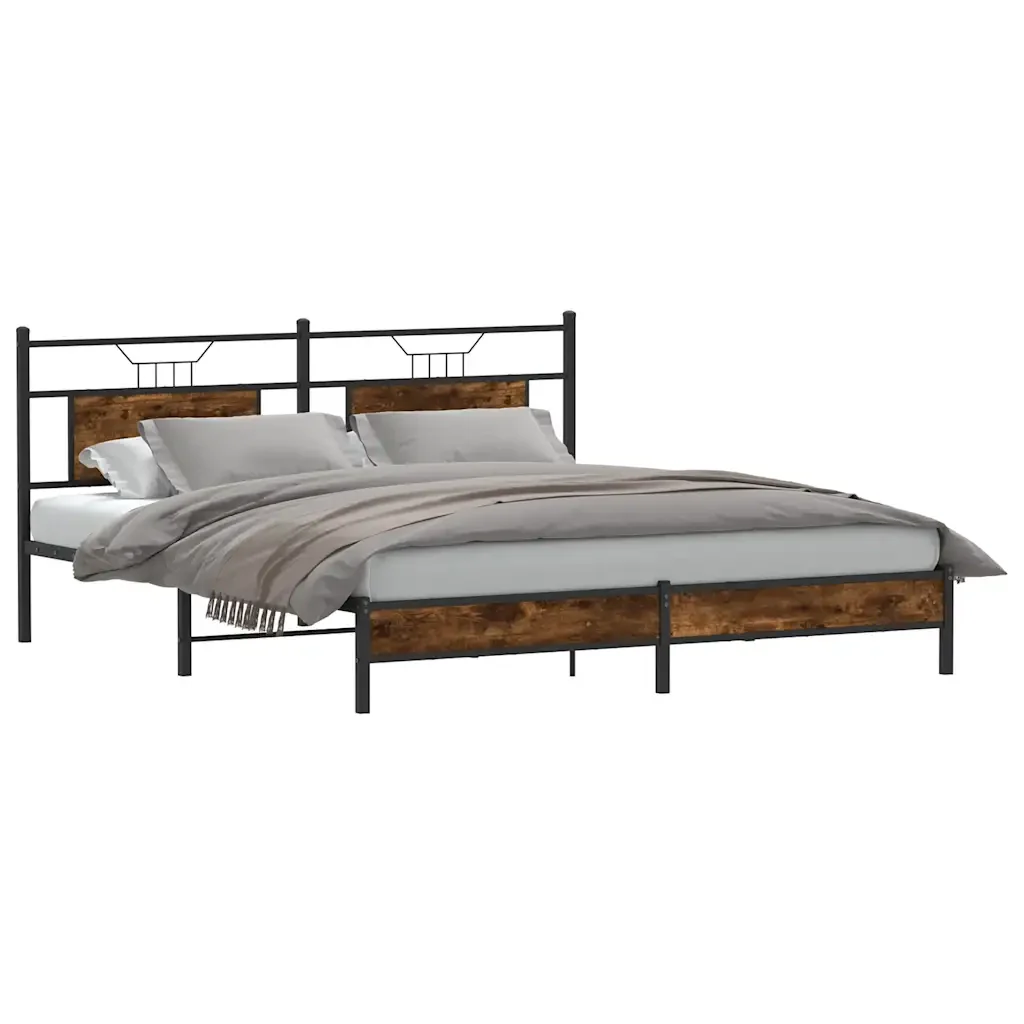 Letto matrimoniale | Letto per adulti | Giroletto senza Materasso Rovere Fumo 160x200 cm in Truciolato - Image 4