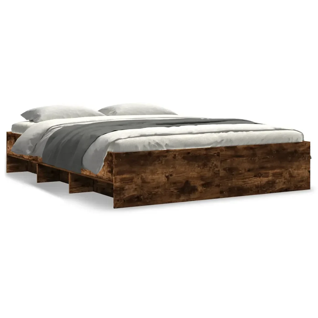 Letto matrimoniale | Letto per adulti | Giroletto senza Materasso Rovere Fumo 160x200 cm in Truciolato