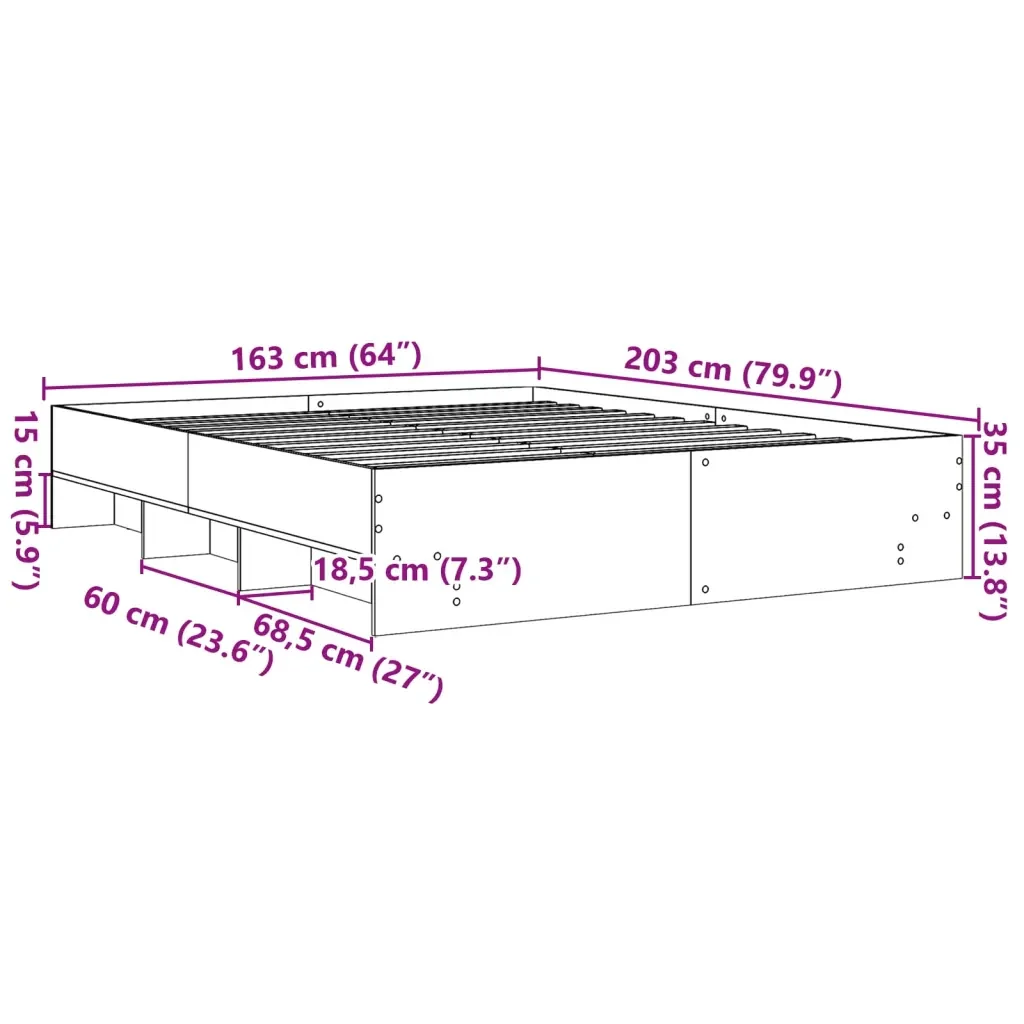 Letto matrimoniale | Letto per adulti | Giroletto senza Materasso Rovere Fumo 160x200 cm in Truciolato - Image 10