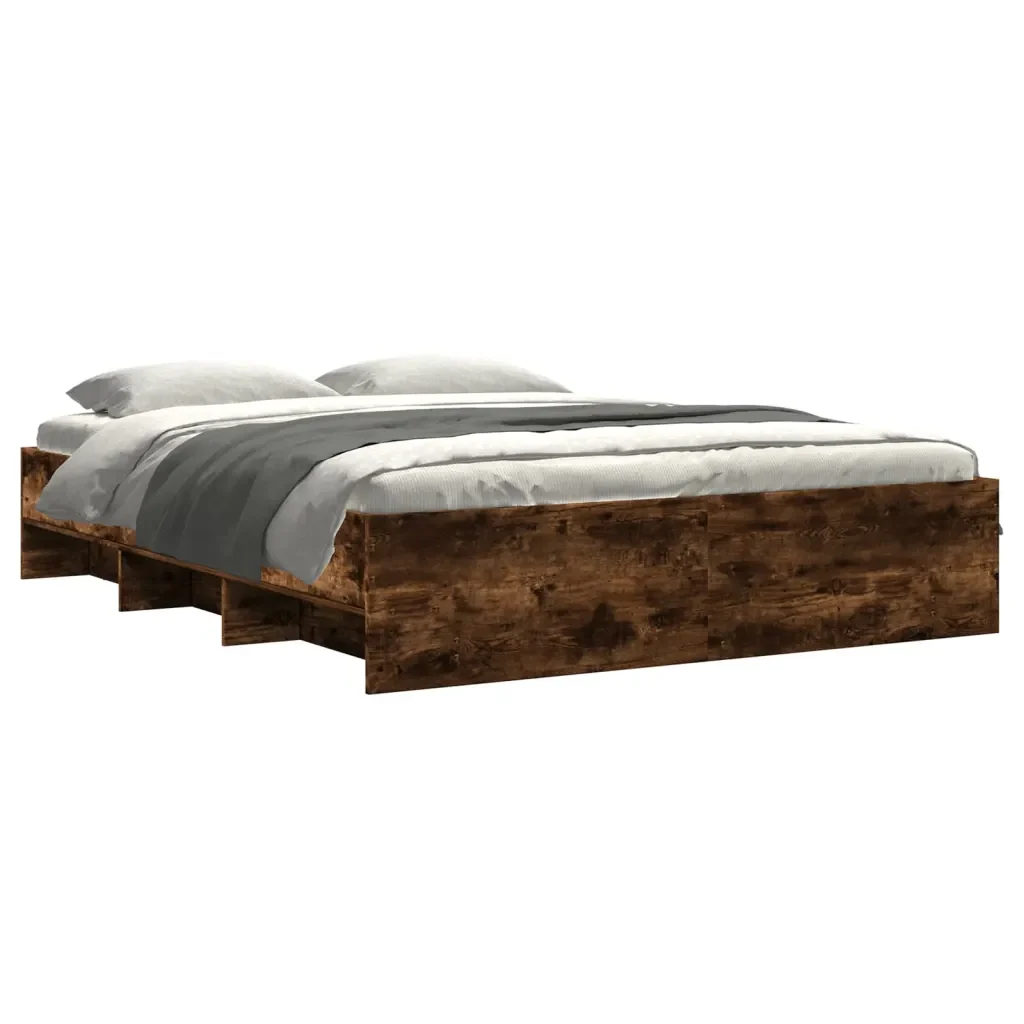 Letto matrimoniale | Letto per adulti | Giroletto senza Materasso Rovere Fumo 160x200 cm in Truciolato - Image 4
