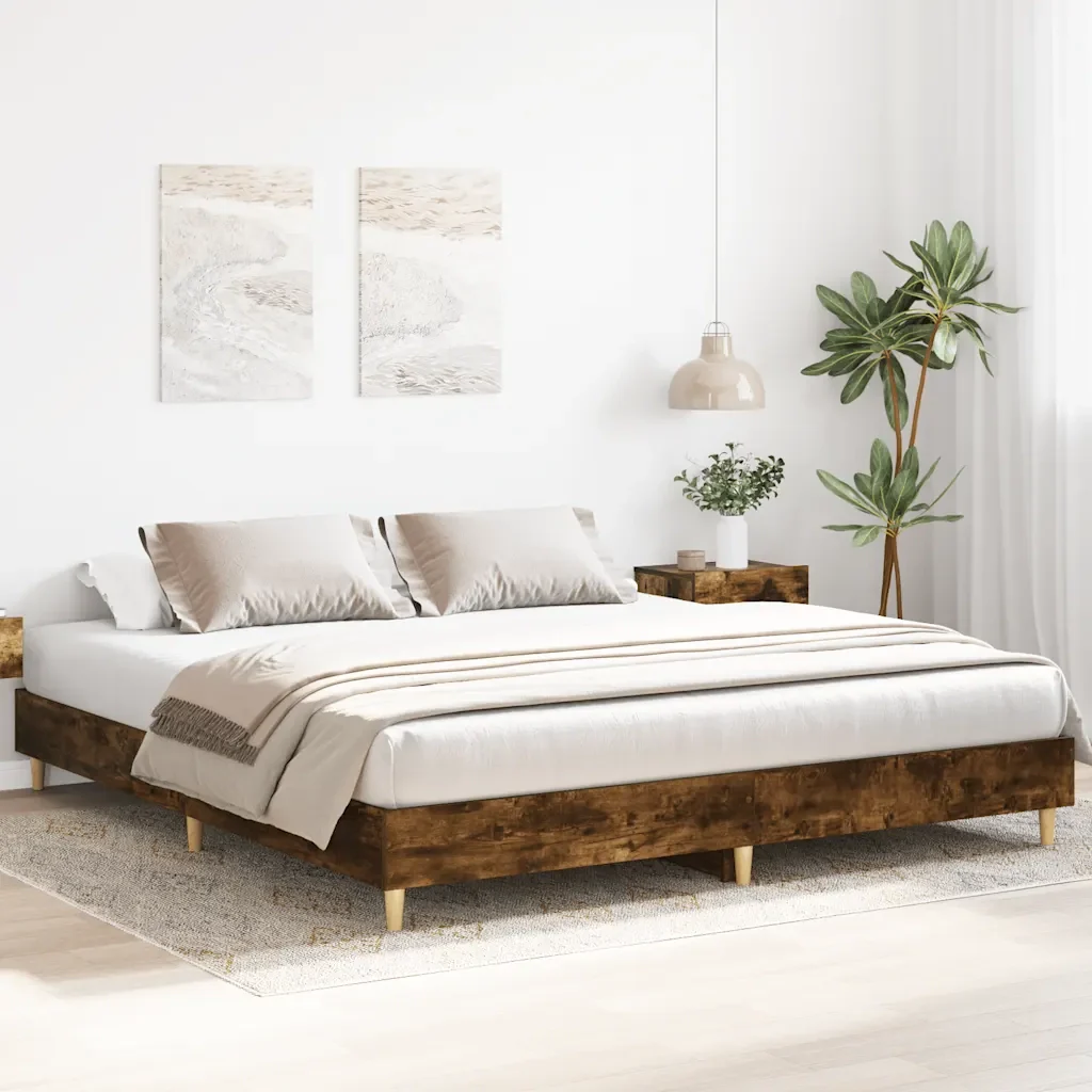 Letto matrimoniale | Letto per adulti | Giroletto senza Materasso Rovere Fumo 160x200 cm in Truciolato - Image 4