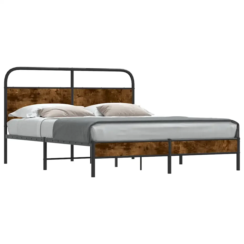 Letto matrimoniale | Letto per adulti | Giroletto senza Materasso Rovere Fumo 160x200 cm in Truciolato