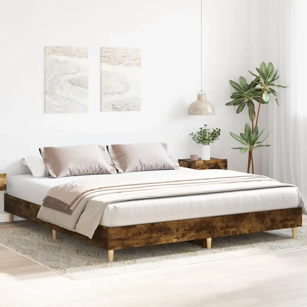 Letto matrimoniale | Letto per adulti | Giroletto senza Materasso Rovere Fumo 180x200 cm in Truciolato - Image 3