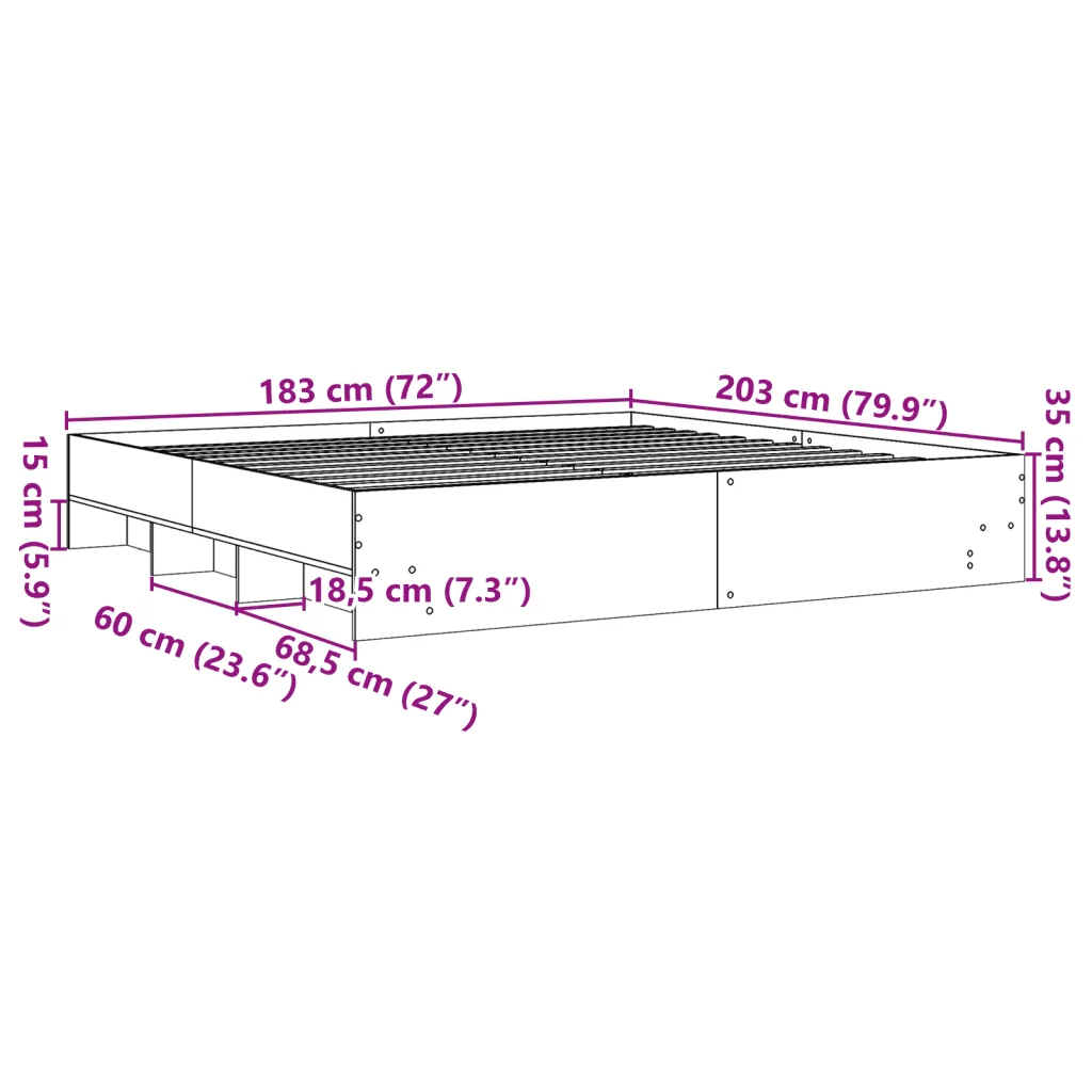 Letto matrimoniale | Letto per adulti | Giroletto senza Materasso Rovere Fumo 180x200 cm in Truciolato - Image 10