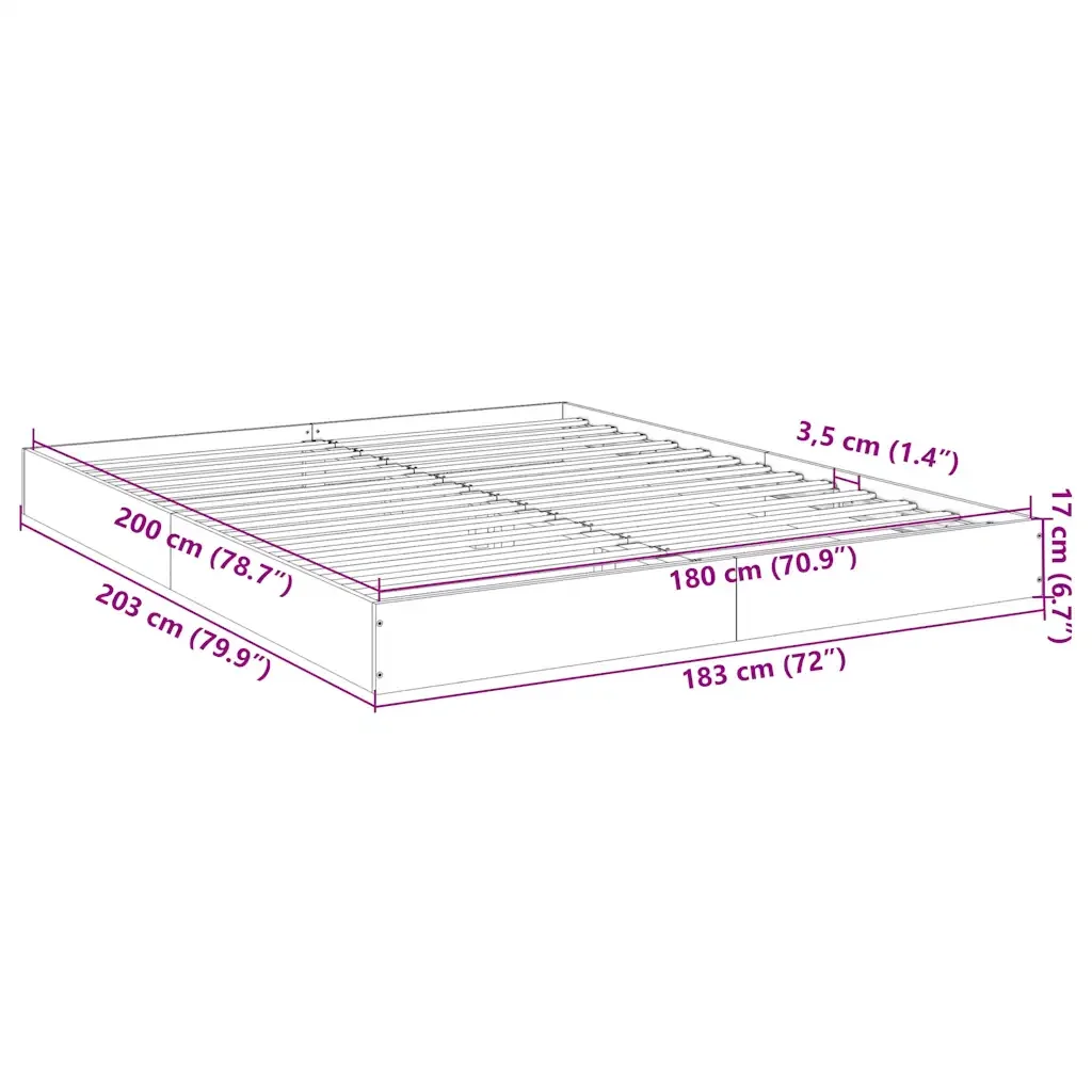 Letto matrimoniale | Letto per adulti | Giroletto senza Materasso Rovere Fumo 180x200 cm in Truciolato - Image 10