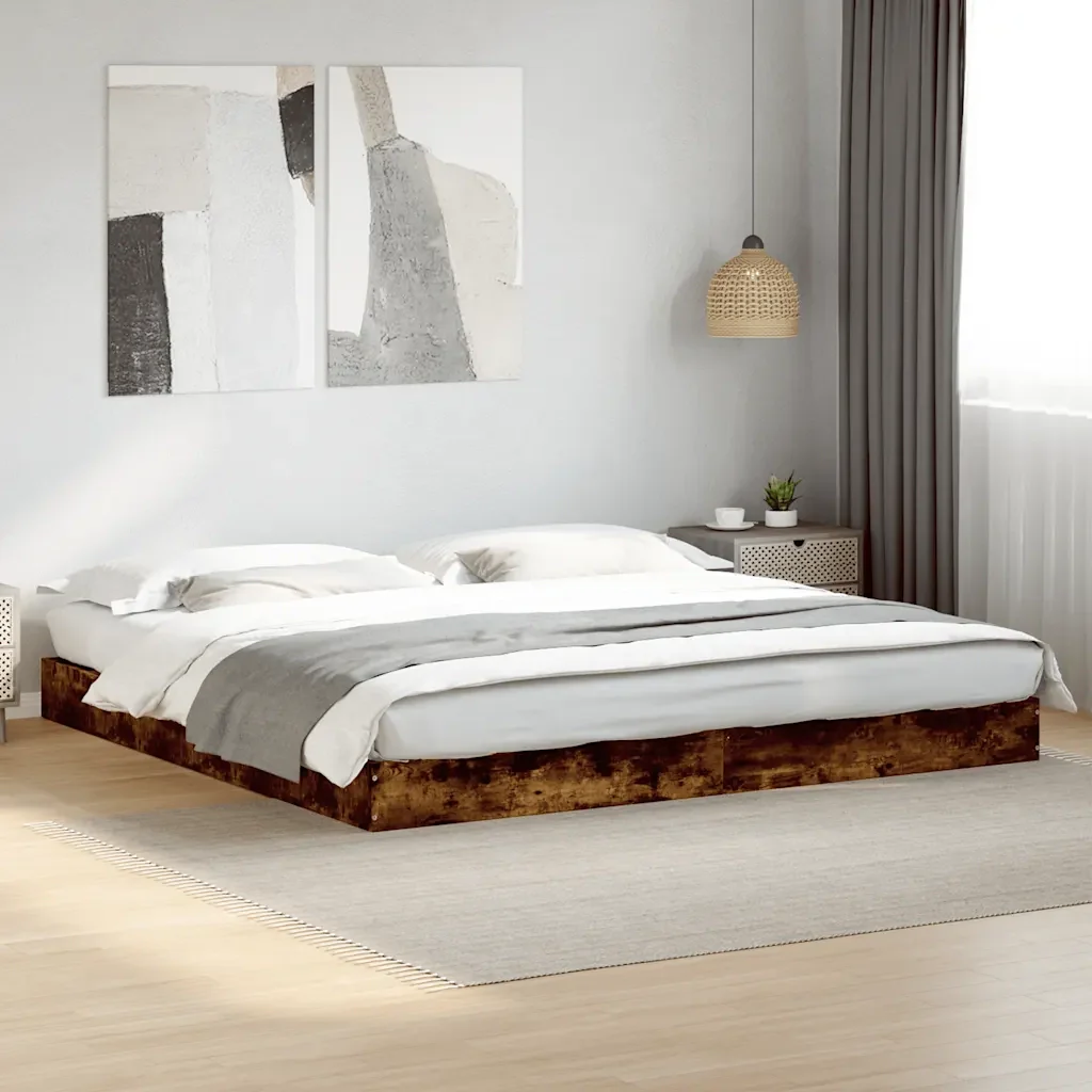 Letto matrimoniale | Letto per adulti | Giroletto senza Materasso Rovere Fumo 180x200 cm in Truciolato - Image 2