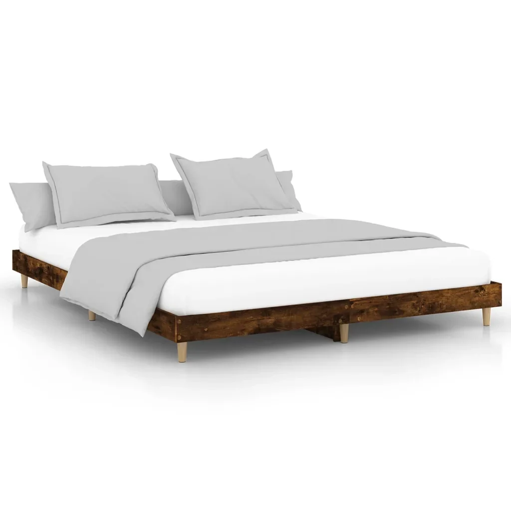 Letto matrimoniale | Letto per adulti | Giroletto senza Materasso Rovere Fumo 200x200 cm in Truciolato