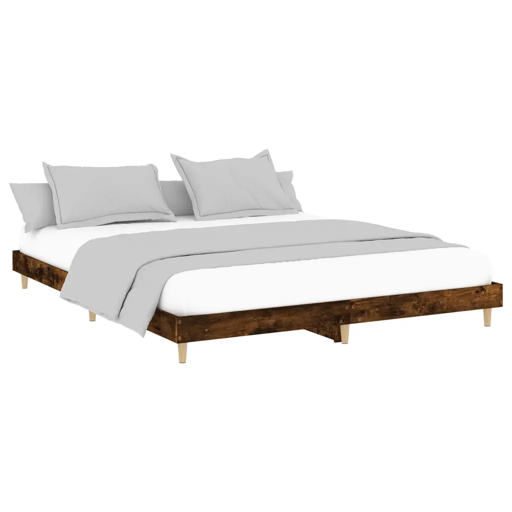 Letto matrimoniale | Letto per adulti | Giroletto senza Materasso Rovere Fumo 200x200 cm in Truciolato - Image 4