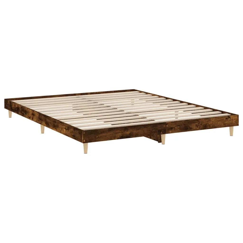 Letto matrimoniale | Letto per adulti | Giroletto senza Materasso Rovere Fumo 200x200 cm in Truciolato - Image 5