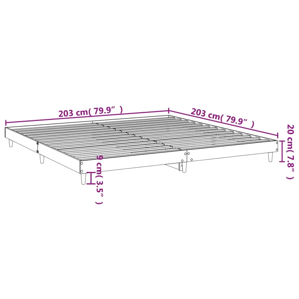 Letto matrimoniale | Letto per adulti | Giroletto senza Materasso Rovere Fumo 200x200 cm in Truciolato - Image 9