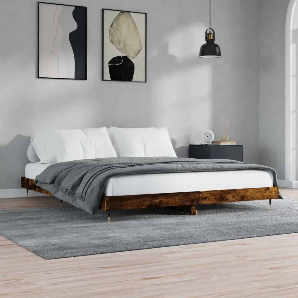 Letto matrimoniale | Letto per adulti | Giroletto senza Materasso Rovere Fumo 200x200 cm in Truciolato - Image 4