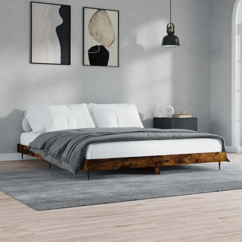 Letto matrimoniale | Letto per adulti | Giroletto senza Materasso Rovere Fumo 200x200 cm in Truciolato - Image 2