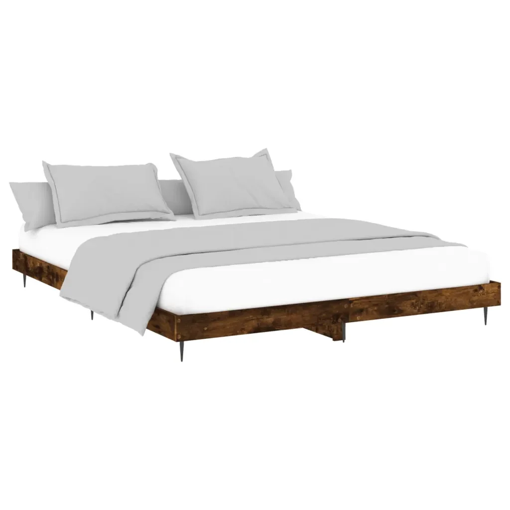 Letto matrimoniale | Letto per adulti | Giroletto senza Materasso Rovere Fumo 200x200 cm in Truciolato - Image 4