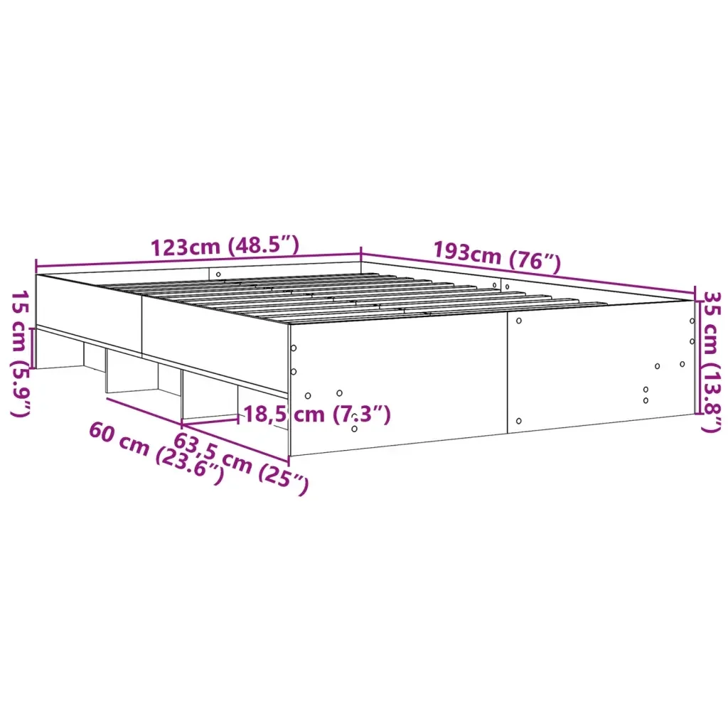 Letto matrimoniale | Letto per adulti | Giroletto senza Materasso Rovere Marrone 120x190 cm Truciolato - Image 10