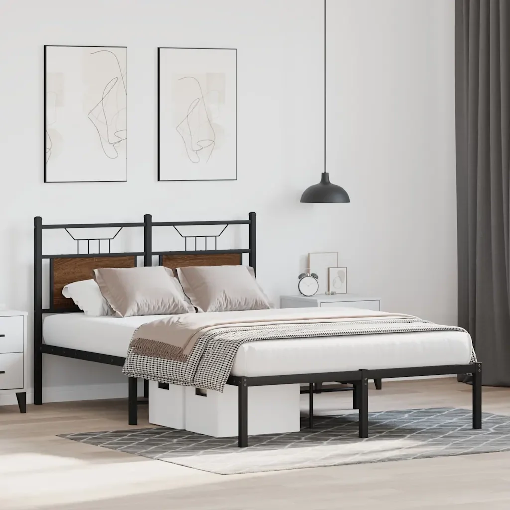 Letto matrimoniale | Letto per adulti | Giroletto senza Materasso Rovere Marrone 120x190 cm Truciolato - Image 5