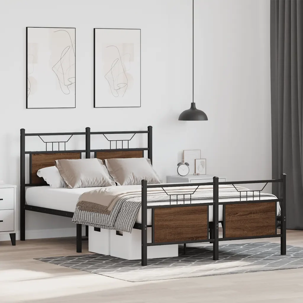 Letto matrimoniale | Letto per adulti | Giroletto senza Materasso Rovere Marrone 120x190 cm Truciolato - Image 5