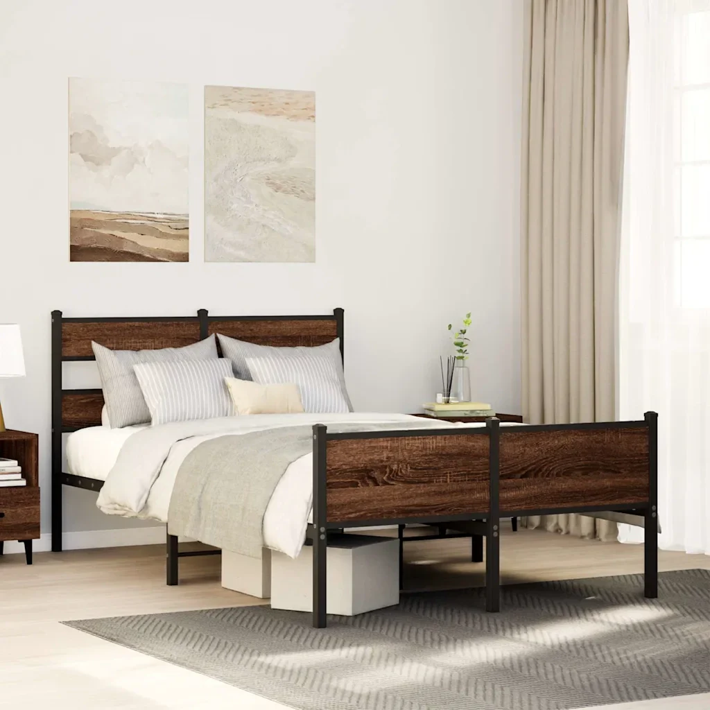 Letto matrimoniale | Letto per adulti | Giroletto senza Materasso Rovere Marrone 120x200 cm Truciolato - Image 2