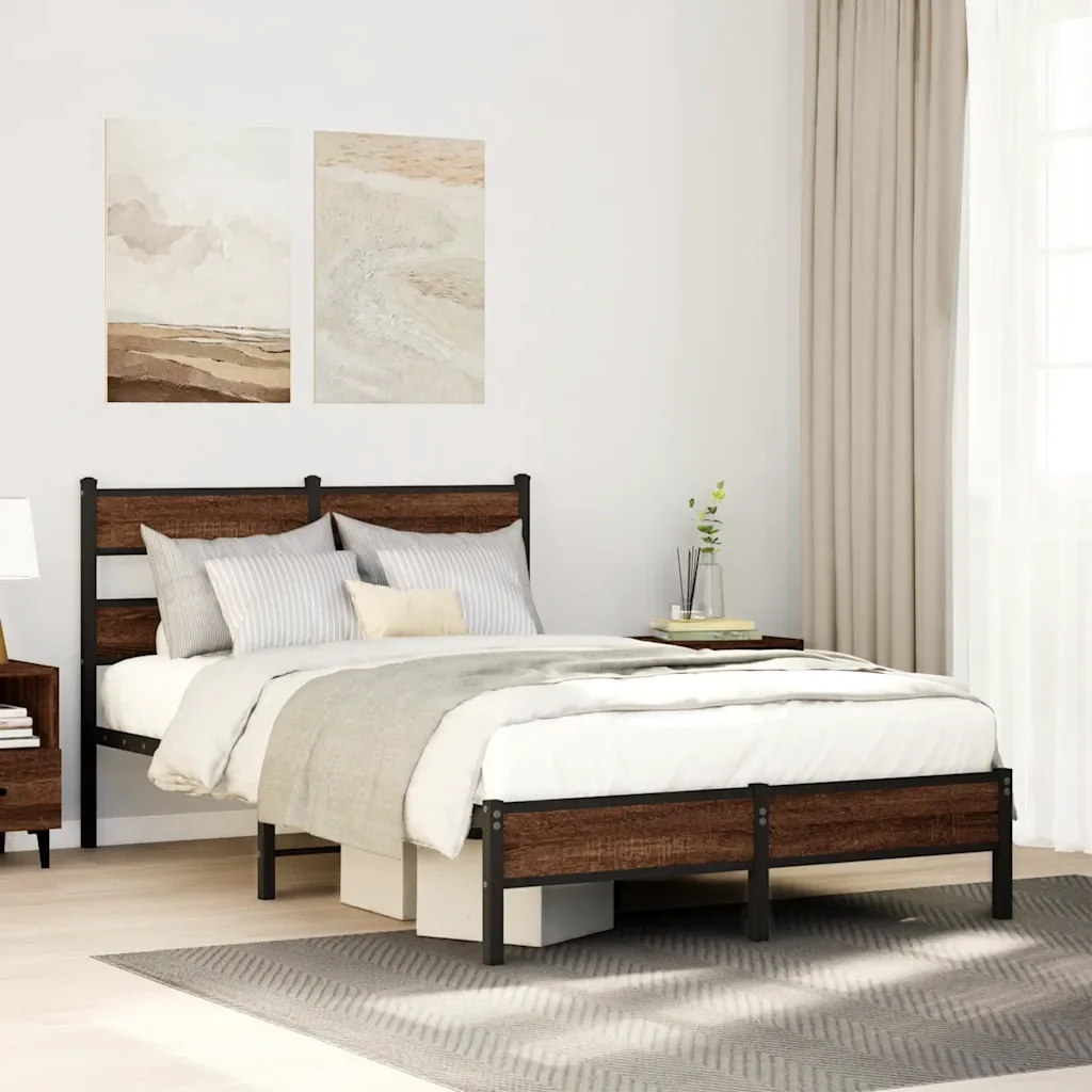 Letto matrimoniale | Letto per adulti | Giroletto senza Materasso Rovere Marrone 120x200 cm Truciolato - Image 2