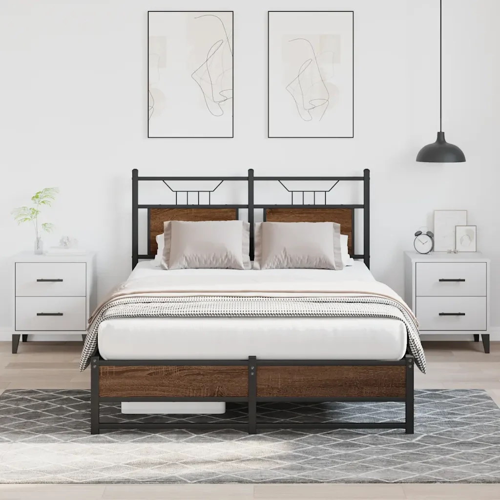 Letto matrimoniale | Letto per adulti | Giroletto senza Materasso Rovere Marrone 120x200 cm Truciolato - Image 5
