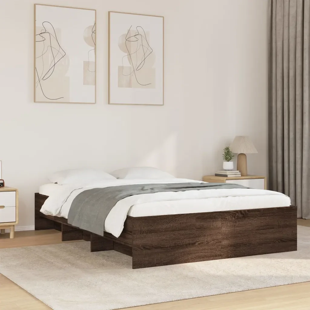 Letto matrimoniale | Letto per adulti | Giroletto senza Materasso Rovere Marrone 120x200 cm Truciolato - Image 2