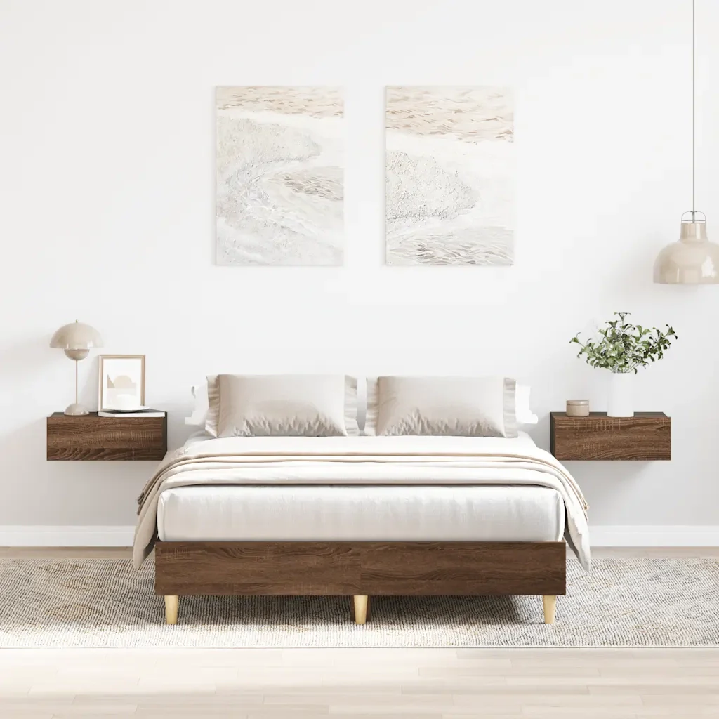 Letto matrimoniale | Letto per adulti | Giroletto senza Materasso Rovere Marrone 135x190 cm Truciolato - Image 2