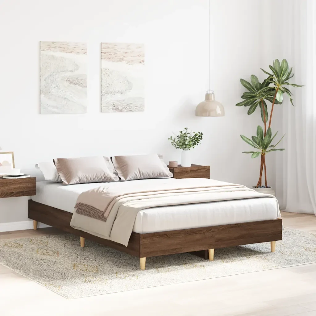 Letto matrimoniale | Letto per adulti | Giroletto senza Materasso Rovere Marrone 135x190 cm Truciolato - Image 4