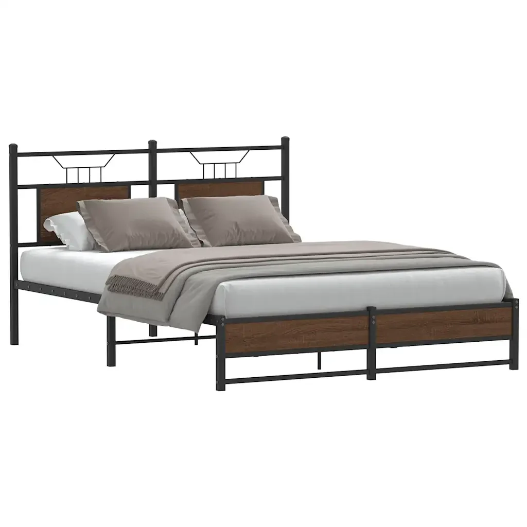 Letto matrimoniale | Letto per adulti | Giroletto senza Materasso Rovere Marrone 137x190 cm Truciolato - Image 2