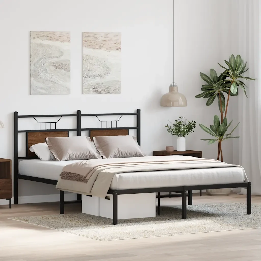 Letto matrimoniale | Letto per adulti | Giroletto senza Materasso Rovere Marrone 140x190 cm Truciolato - Image 5