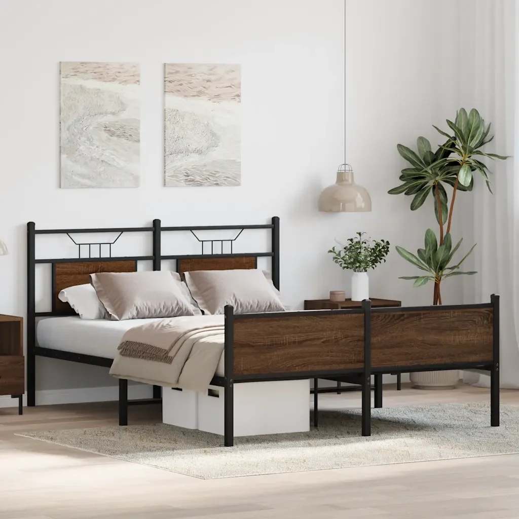 Letto matrimoniale | Letto per adulti | Giroletto senza Materasso Rovere Marrone 140x190 cm Truciolato - Image 5