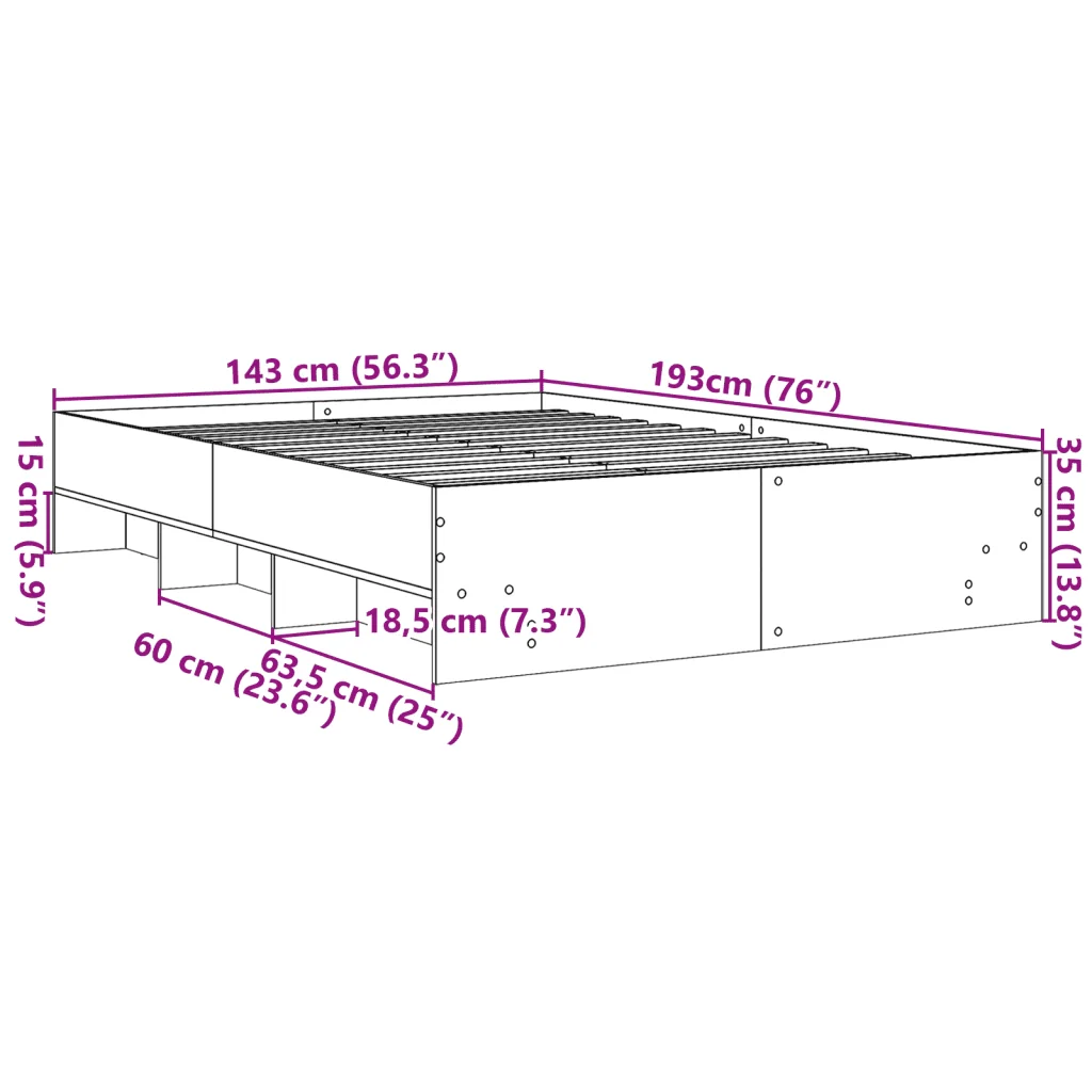 Letto matrimoniale | Letto per adulti | Giroletto senza Materasso Rovere Marrone 140x190 cm Truciolato - Image 10