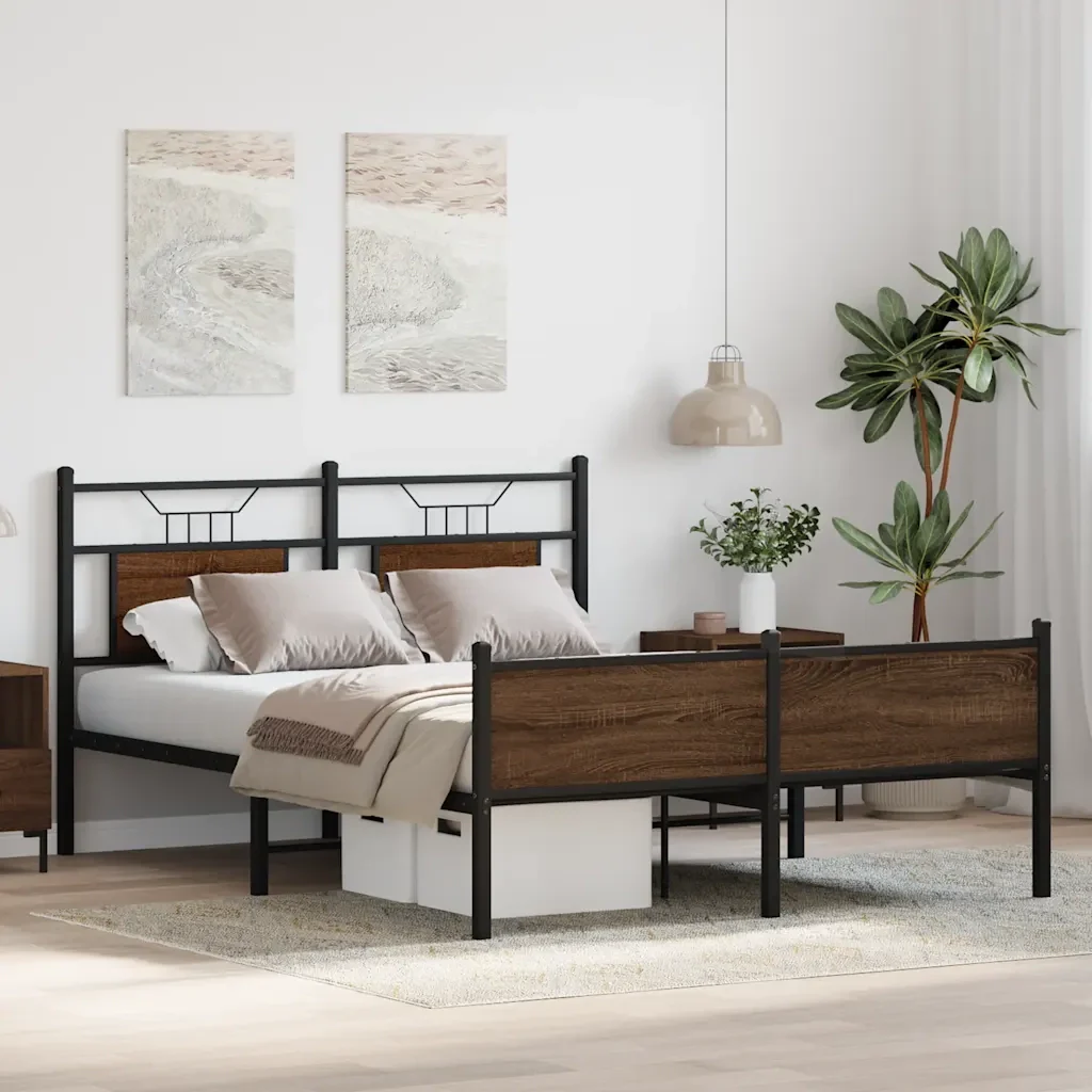 Letto matrimoniale | Letto per adulti | Giroletto senza Materasso Rovere Marrone 140x200 cm Truciolato - Image 5