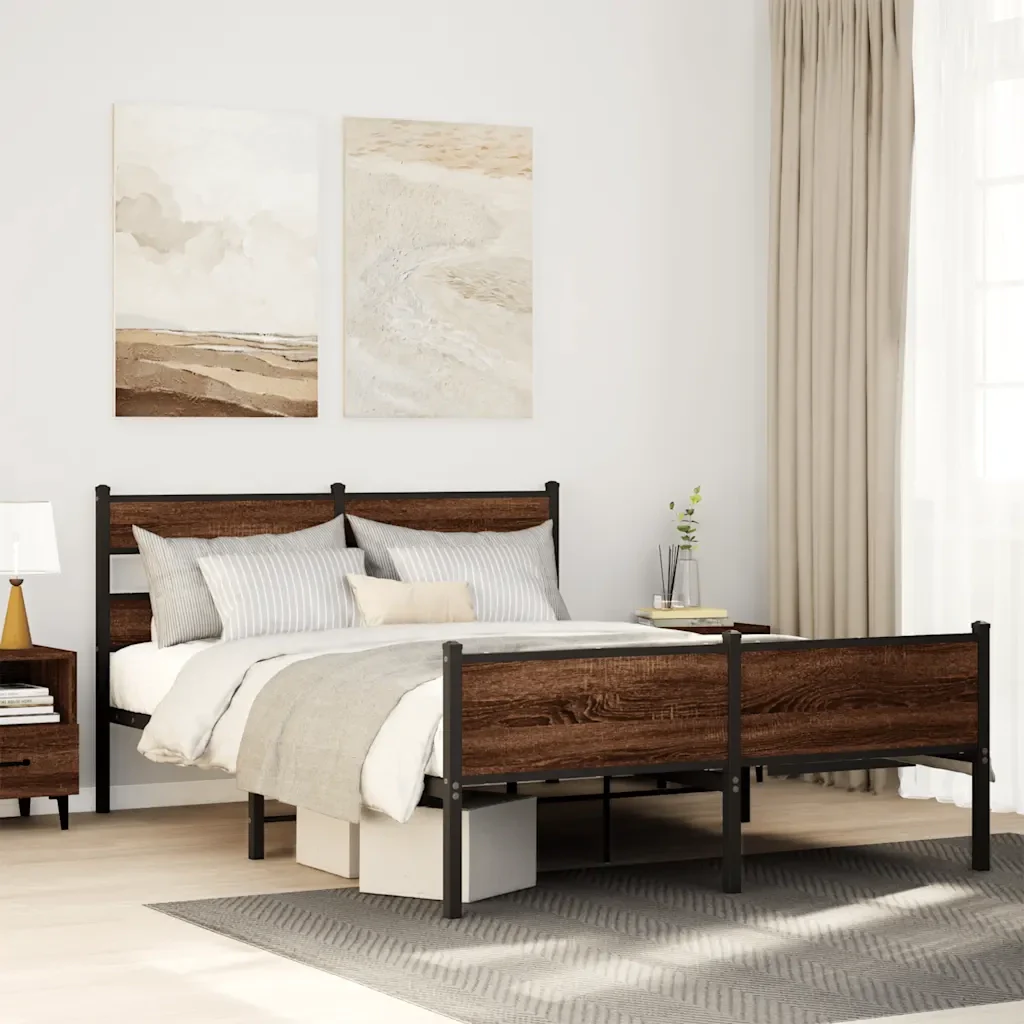 Letto matrimoniale | Letto per adulti | Giroletto senza Materasso Rovere Marrone 140x200 cm Truciolato - Image 2