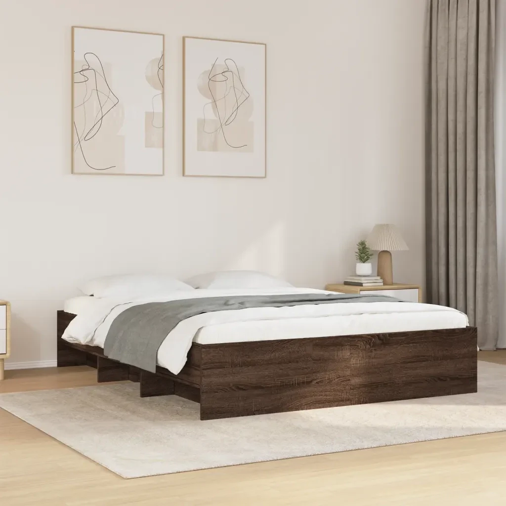 Letto matrimoniale | Letto per adulti | Giroletto senza Materasso Rovere Marrone 150x200 cm Truciolato - Image 2