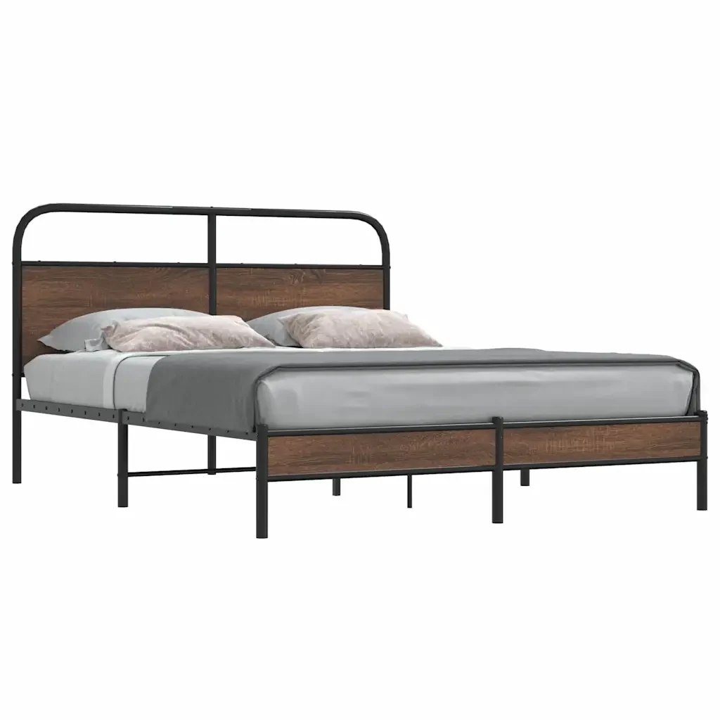 Letto matrimoniale | Letto per adulti | Giroletto senza Materasso Rovere Marrone 150x200 cm Truciolato - Image 2
