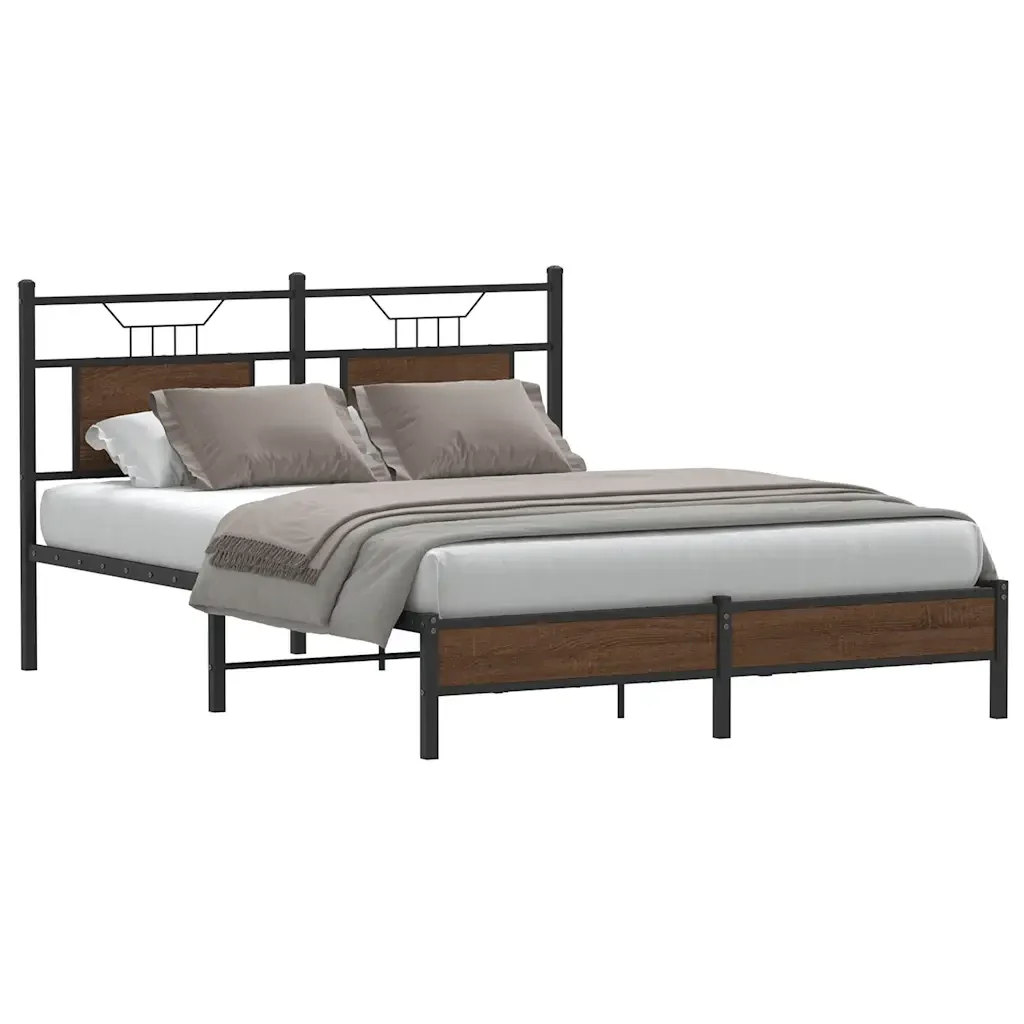 Letto matrimoniale | Letto per adulti | Giroletto senza Materasso Rovere Marrone 150x200 cm Truciolato - Image 2