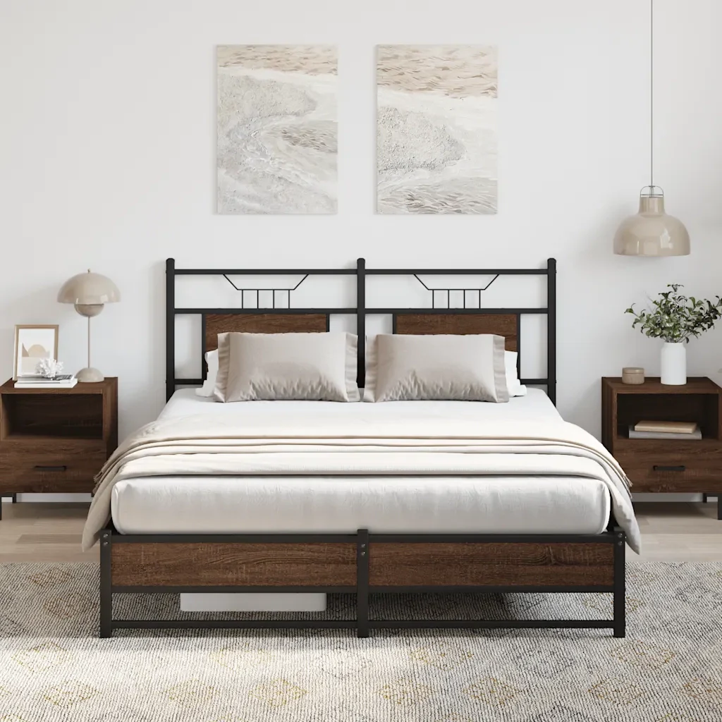 Letto matrimoniale | Letto per adulti | Giroletto senza Materasso Rovere Marrone 150x200 cm Truciolato - Image 5