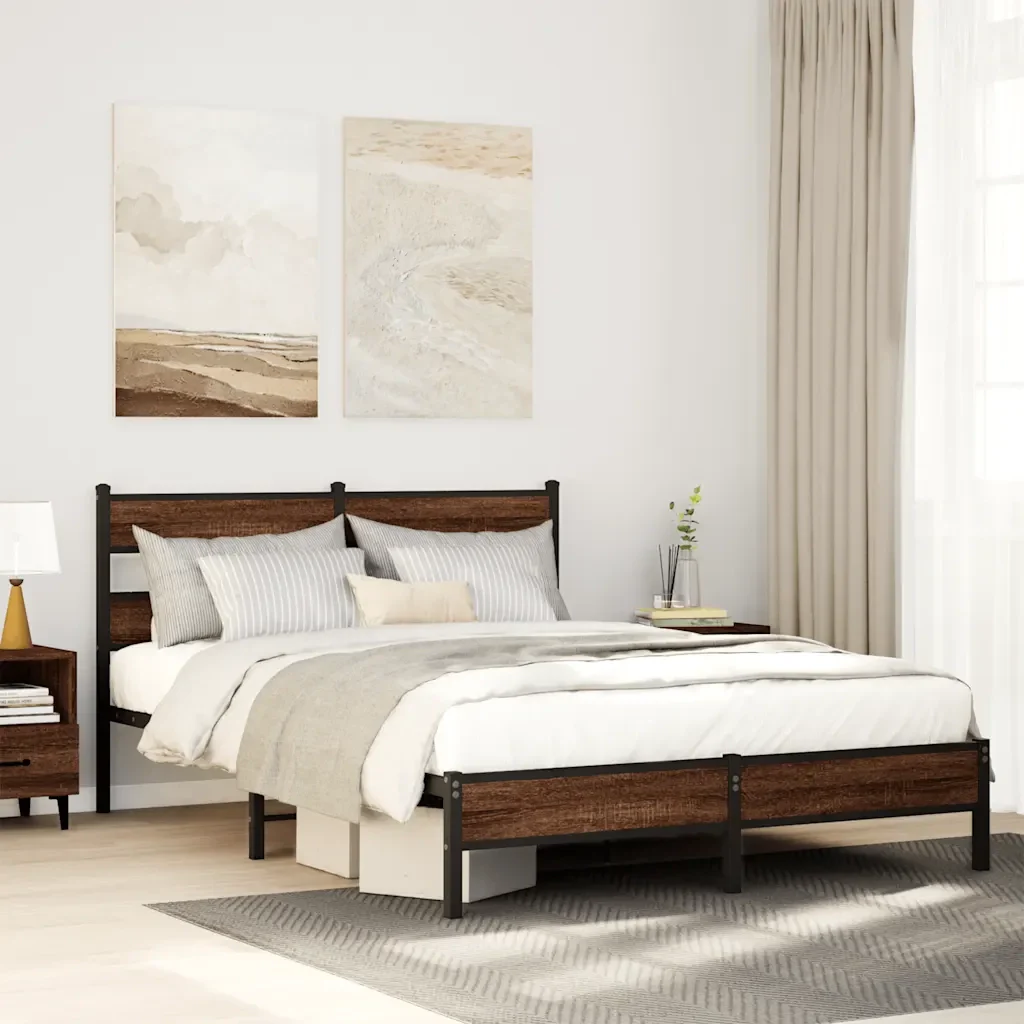 Letto matrimoniale | Letto per adulti | Giroletto senza Materasso Rovere Marrone 160x200 cm Truciolato - Image 2