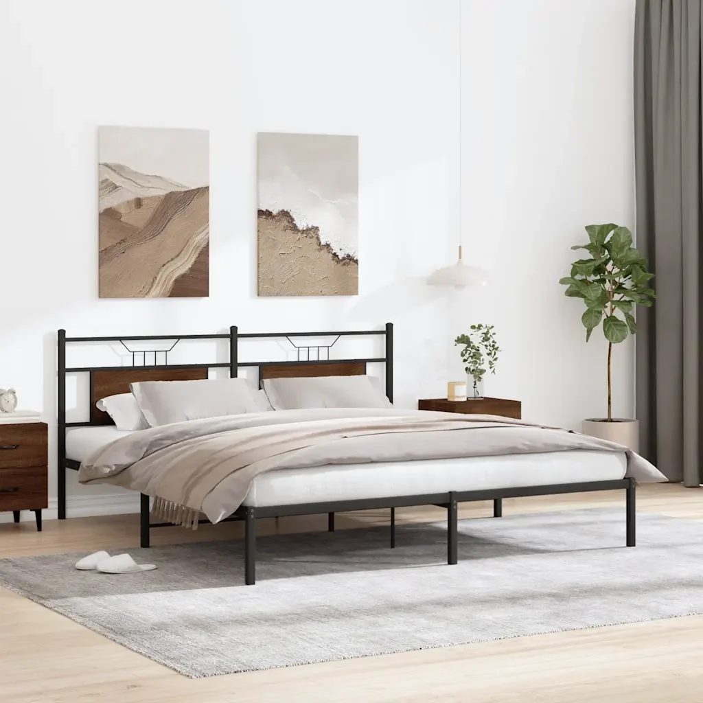Letto matrimoniale | Letto per adulti | Giroletto senza Materasso Rovere Marrone 183x203 cm Truciolato - Image 5