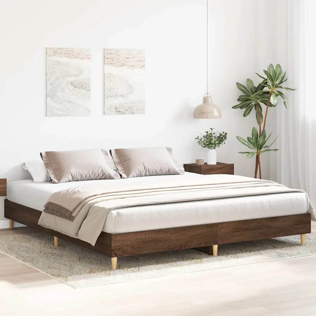 Letto matrimoniale | Letto per adulti | Giroletto senza Materasso Rovere Marrone 200x200 cm Truciolato - Image 3