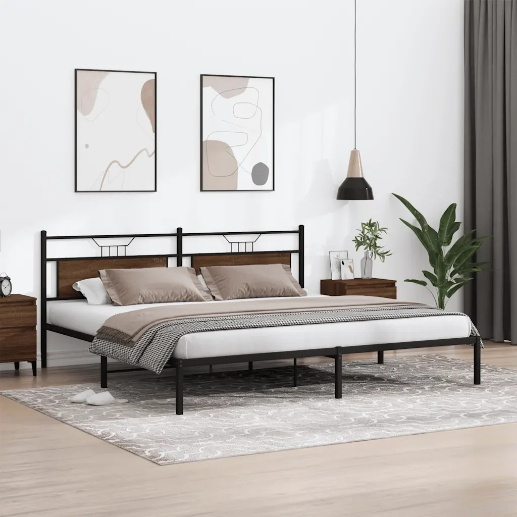 Letto matrimoniale | Letto per adulti | Giroletto senza Materasso Rovere Marrone 200x200 cm Truciolato - Image 5