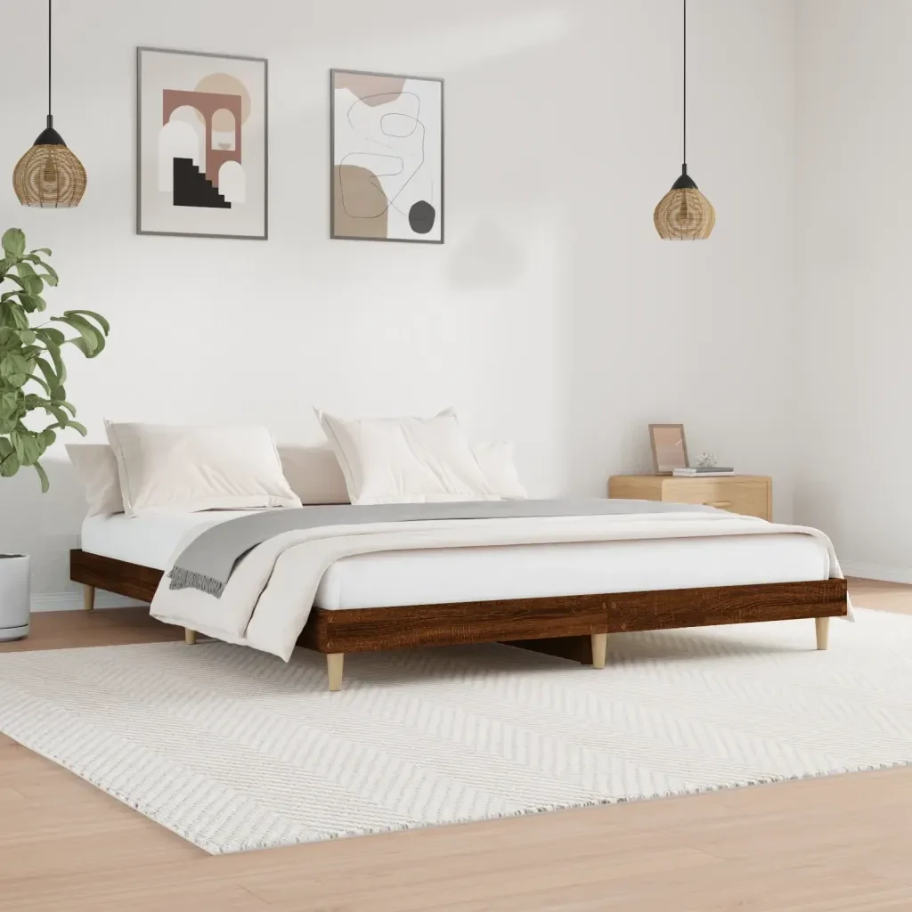 Letto matrimoniale | Letto per adulti | Giroletto senza Materasso Rovere Marrone 200x200 cm Truciolato - Image 2