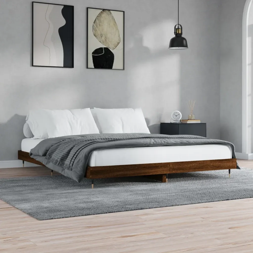 Letto matrimoniale | Letto per adulti | Giroletto senza Materasso Rovere Marrone 200x200 cm Truciolato - Image 4