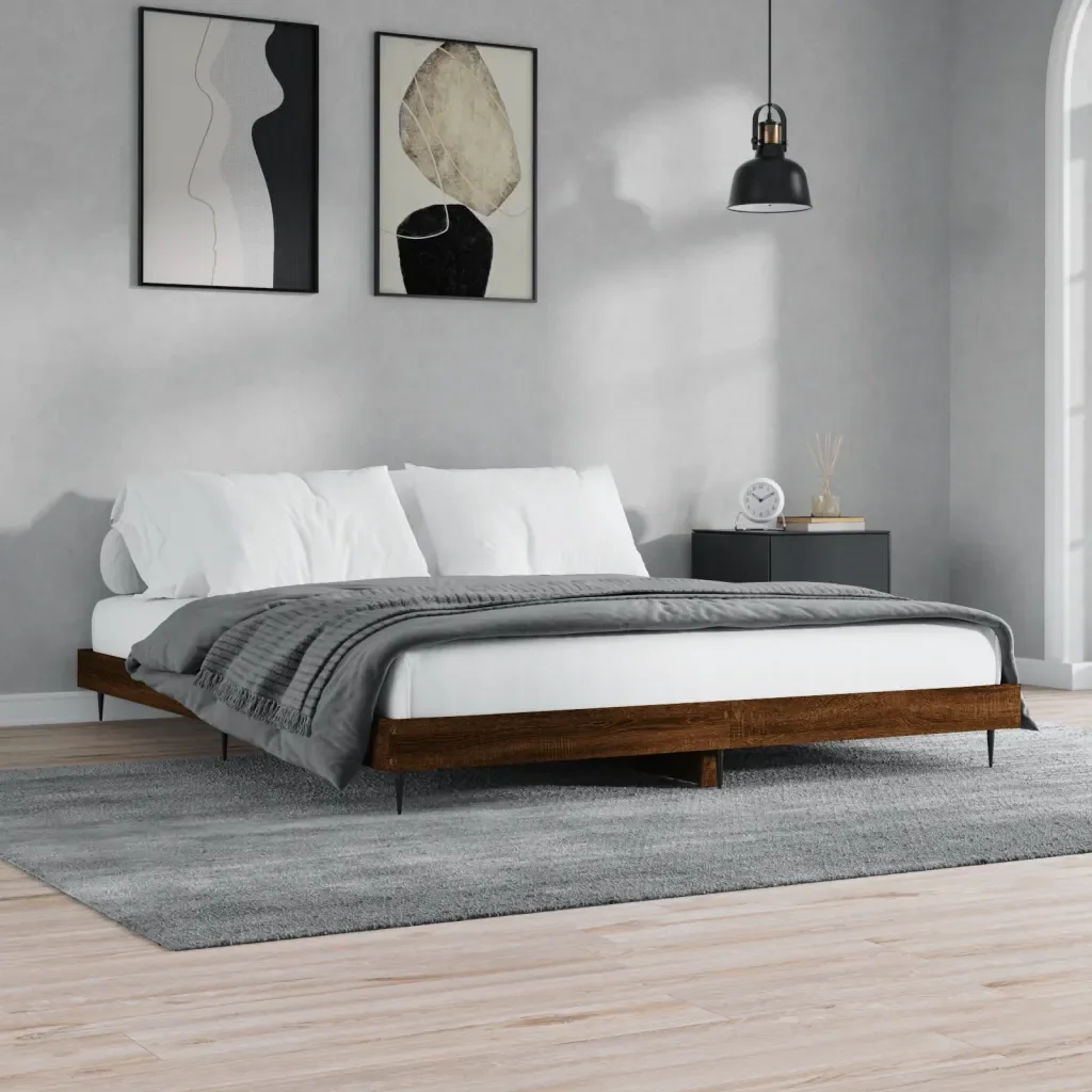 Letto matrimoniale | Letto per adulti | Giroletto senza Materasso Rovere Marrone 200x200 cm Truciolato - Image 2