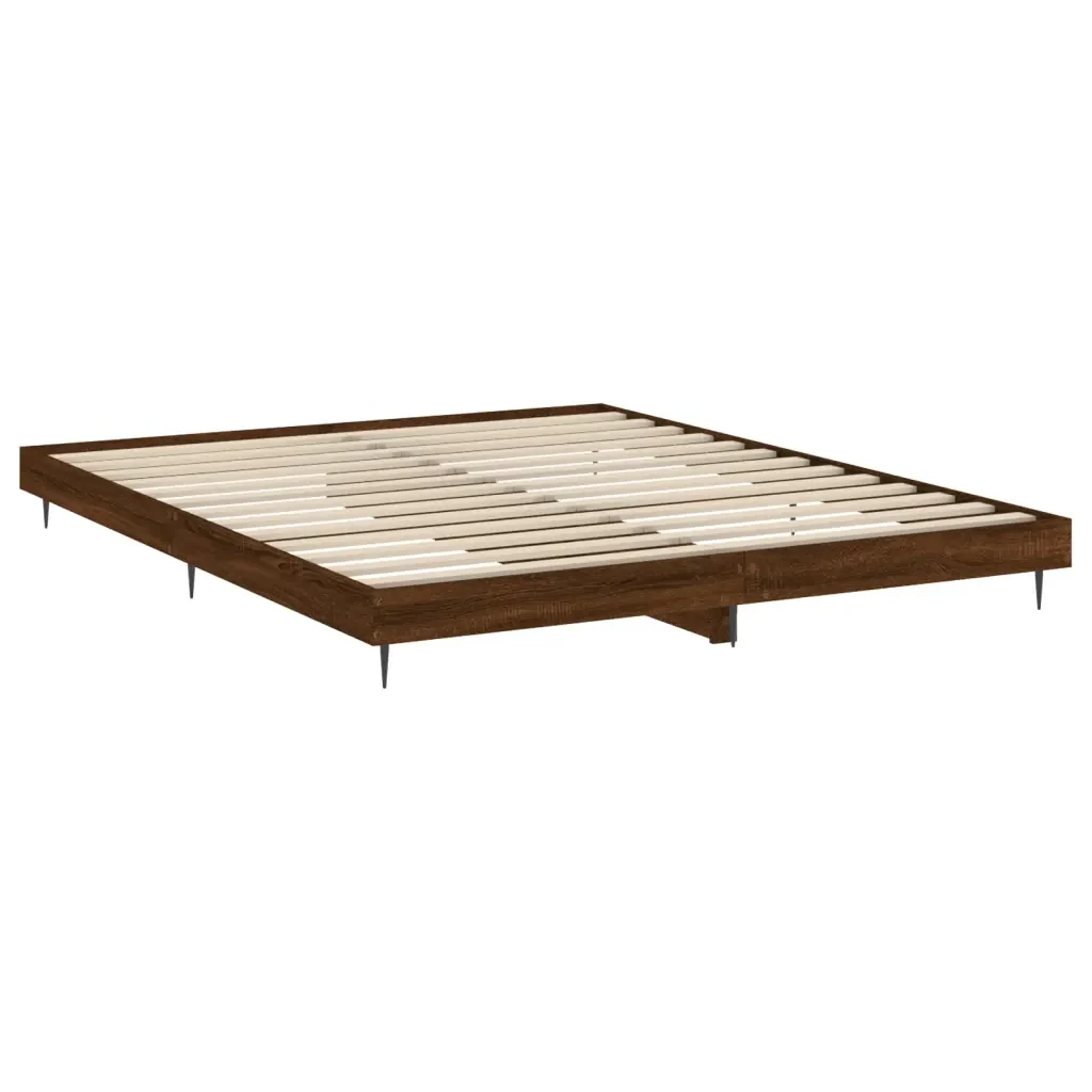 Letto matrimoniale | Letto per adulti | Giroletto senza Materasso Rovere Marrone 200x200 cm Truciolato - Image 5
