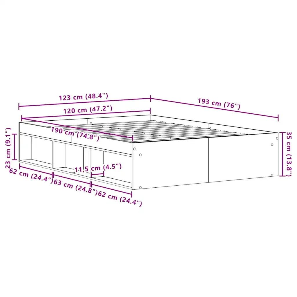 Letto matrimoniale | Letto per adulti | Giroletto senza Materasso Rovere Nero 120x190 cm Truciolato - Image 10