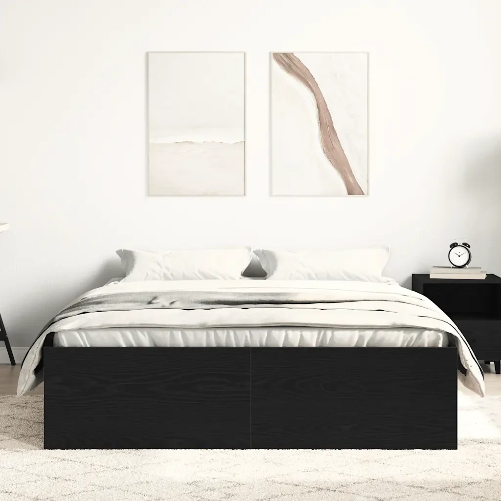 Letto matrimoniale | Letto per adulti | Giroletto senza Materasso Rovere Nero 120x190 cm Truciolato - Image 4