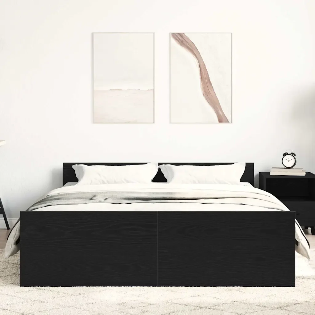 Letto matrimoniale | Letto per adulti | Giroletto senza Materasso Rovere Nero 120x200 cm Truciolato - Image 3